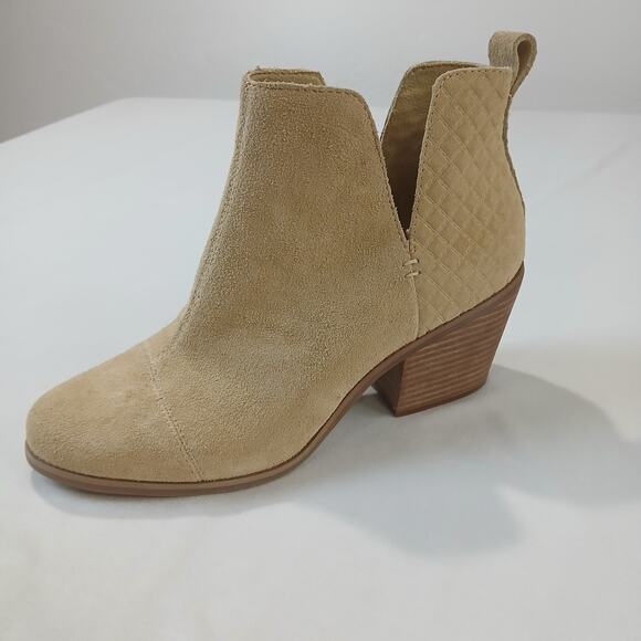 Toms Bootie Womens 10 Suede Tan Everly Cutout Boot NEW Slip On Stacked Heel - Picture 1 of 9